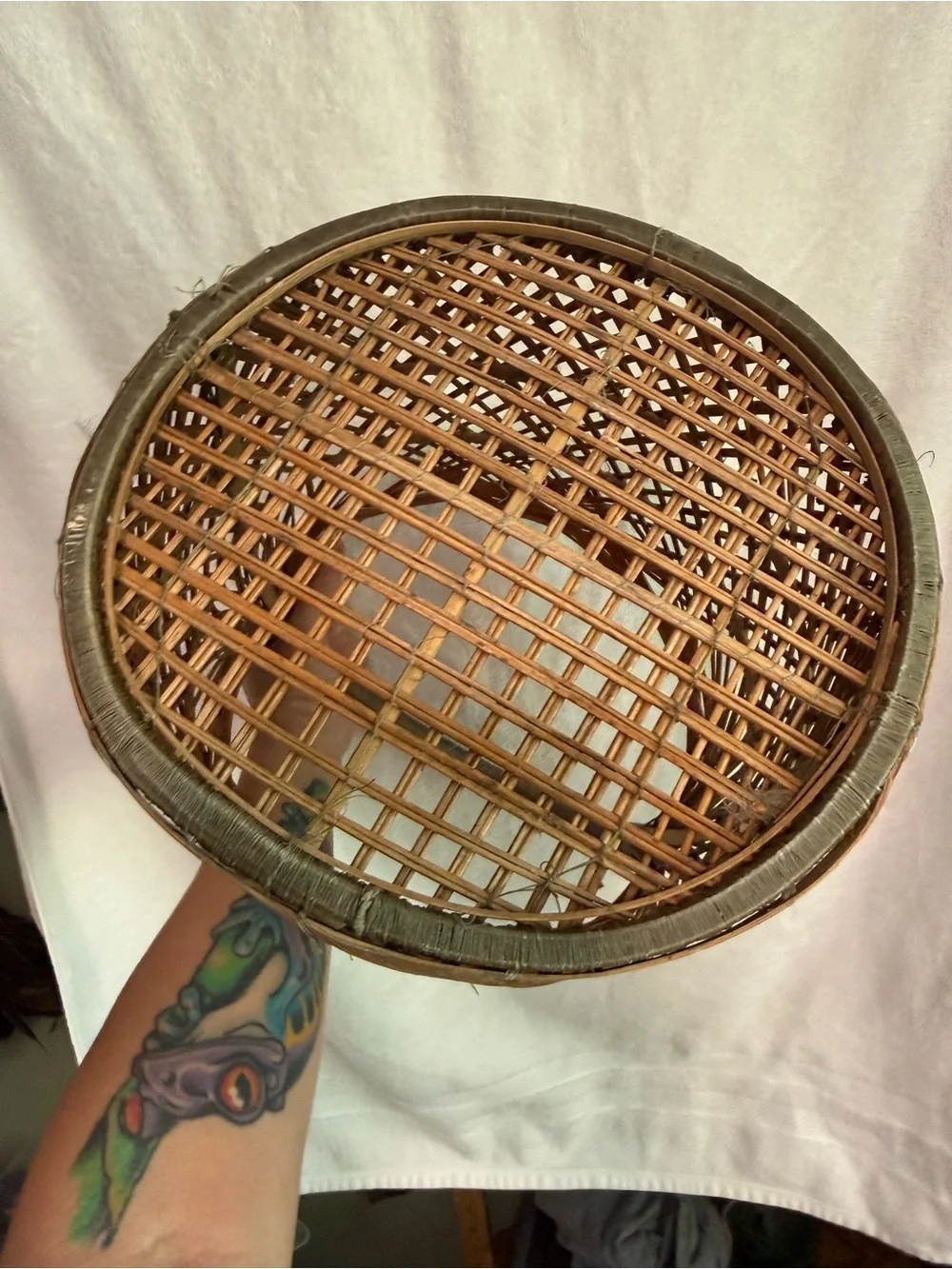 Vintage handwoven Asian basket,a traditional rattan flower gathering basket